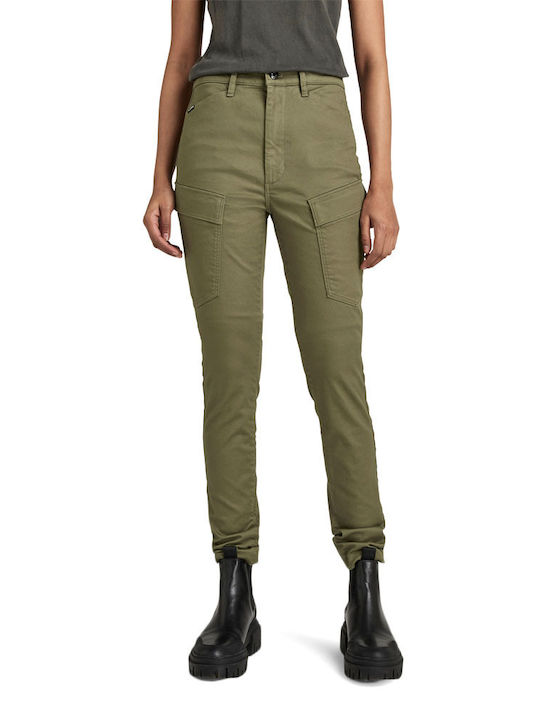 G-Star Raw Damen Hoch tailliert Baumwolle Cargo Hose in Enger Passform Khaki