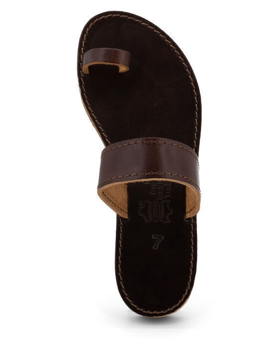 Leather Women's Flat Sandals in Brown Color