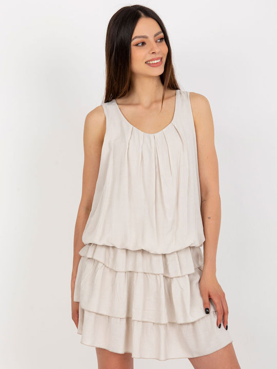 Och Bella Summer Mini Dress with Ruffle Beige