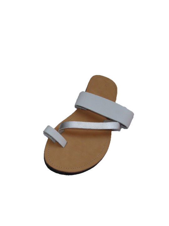 Leather Women's Flat Sandals in White Color