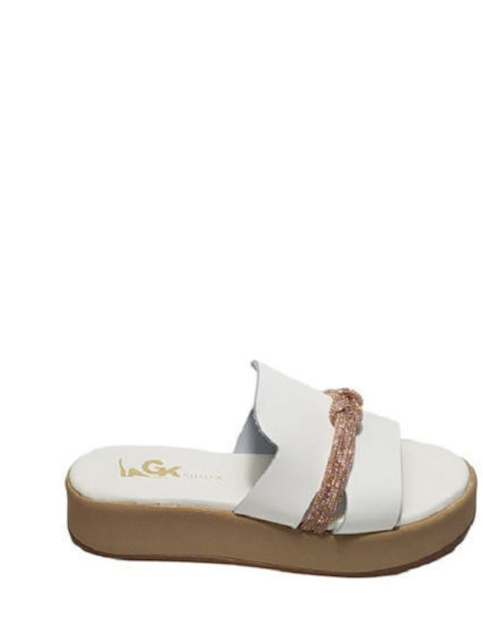 Leather Women's Flat Sandals Flatforms in White Color
