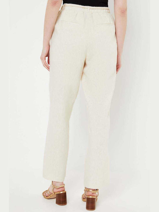 Vero Moda Women's Fabric Trousers with Elastic in Loose Fit Beige