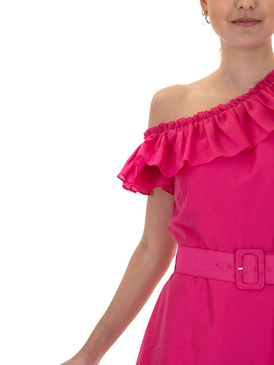 Zinniia Summer Mini Dress for Wedding Christening Off-Shoulder Fuchsia