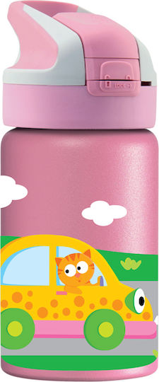 Laken Cars Kids Water Bottle Thermos Stainless Steel with Straw Pink 350ml