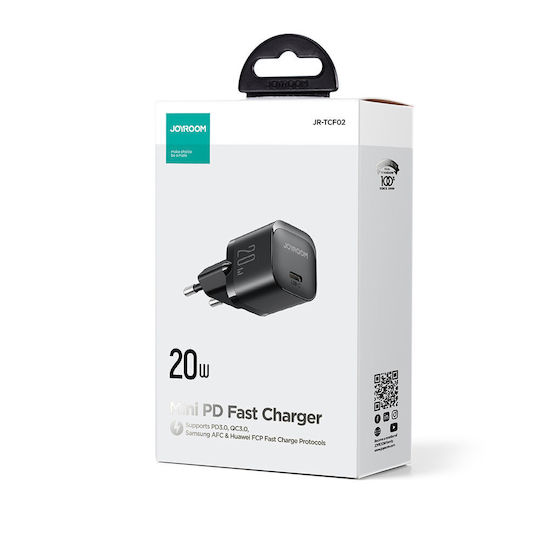Joyroom Φορτιστής Χωρίς Καλώδιο με Θύρα USB-C 20W Power Delivery Μαύρος (JR-TCF02)