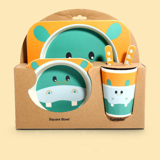 Baby Cloud Feeding Set Hippopotamus made of Bamboo Multicolour 5pcs