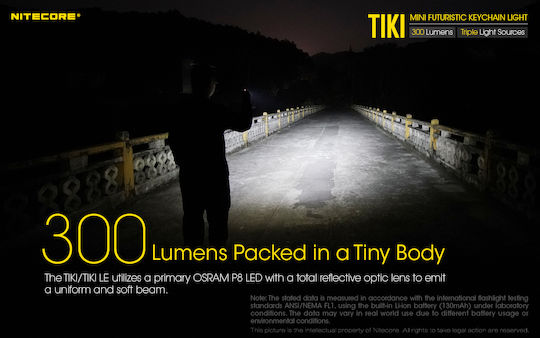 NiteCore Επαναφορτιζόμενος Φακός Μπρελόκ LED IP66 με Μέγιστη Φωτεινότητα 300lm TIKI