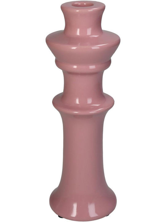 ArteLibre Candle Holder Ceramic in Pink Color 8x8x24cm 1pcs