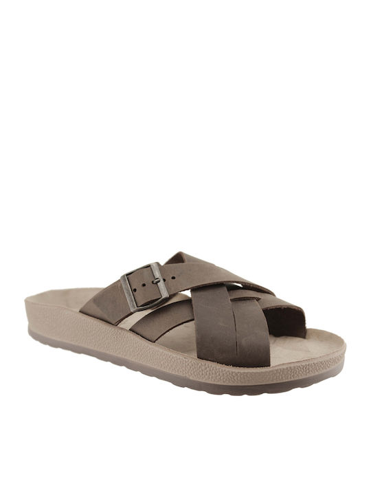 Fantasy Sandals Δερμάτινα Ανατομικά Σανδάλια Καφέ