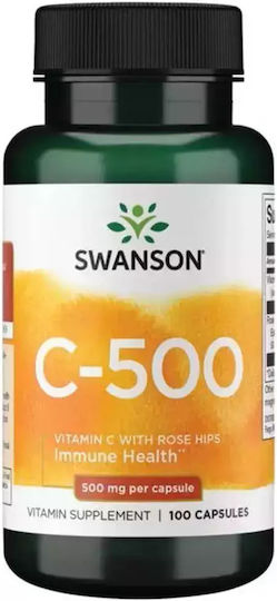 Swanson Vitamin C With Rose Hips Vitamin for Immune System Boost, Skin & Antioxidant Action 500mg 100 caps