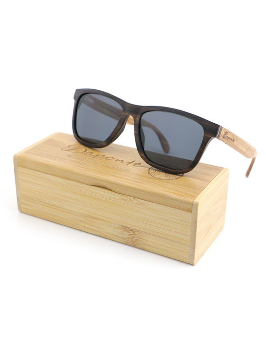 Daponte Unisex Sunglasses with Brown Wooden Frame and Gray Polarized Lens DAP022AB#4