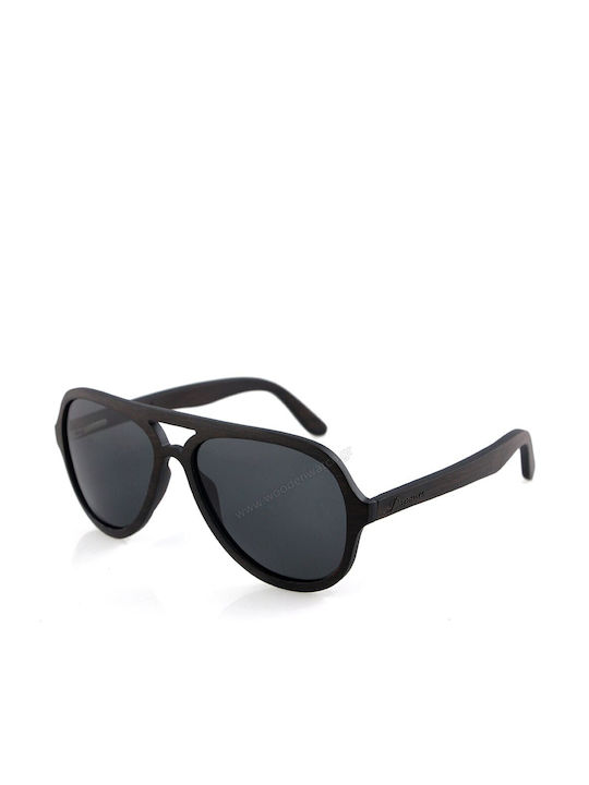 Daponte Unisex Sunglasses with Black Wooden Frame and Black Polarized Lens DAP005#4