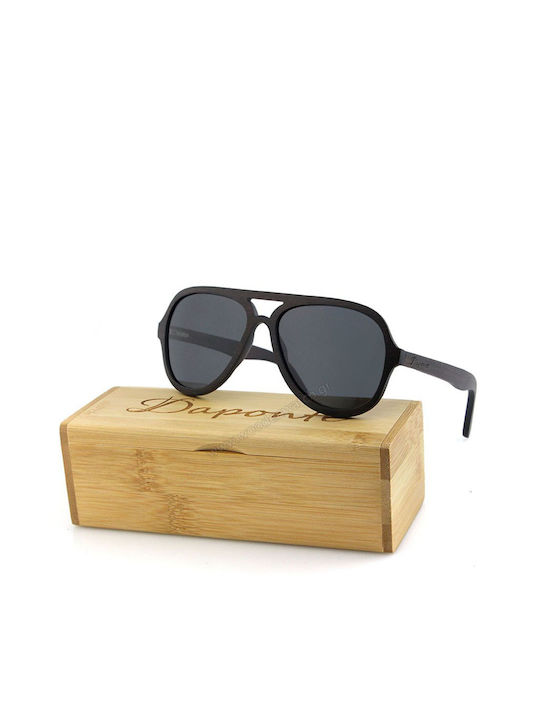 Daponte Unisex Sunglasses with Black Wooden Frame and Black Polarized Lens DAP005#4