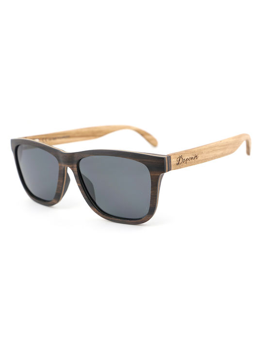 Daponte Unisex Sunglasses with Brown Wooden Frame and Gray Polarized Lens DAP022AB#4