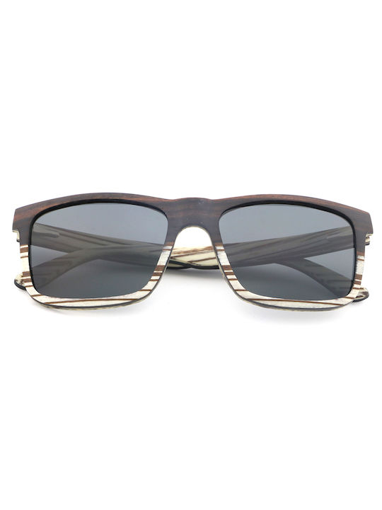 Daponte Unisex Sunglasses with White Wooden Frame and Gray Polarized Lens DAP362ET#4
