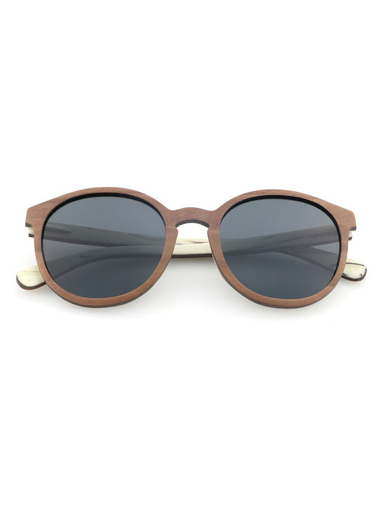 Daponte Unisex Sunglasses with Brown Wooden Frame and Grey Polarized Lenses DAP303WI#4