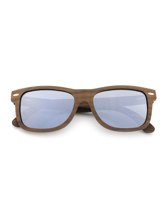 Daponte Unisex Sunglasses with Brown Wooden Frame and Gray Polarized Lens DAP008WC#6