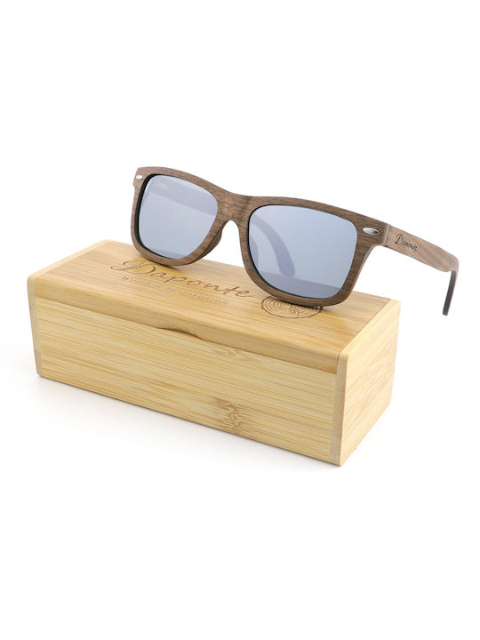 Daponte Unisex Sunglasses with Brown Wooden Frame and Gray Polarized Lens DAP008WC#6