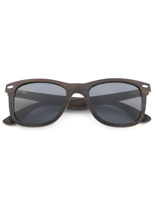 Daponte Unisex Sunglasses with Brown Wooden Frame and Gray Polarized Lens DAP366E#4
