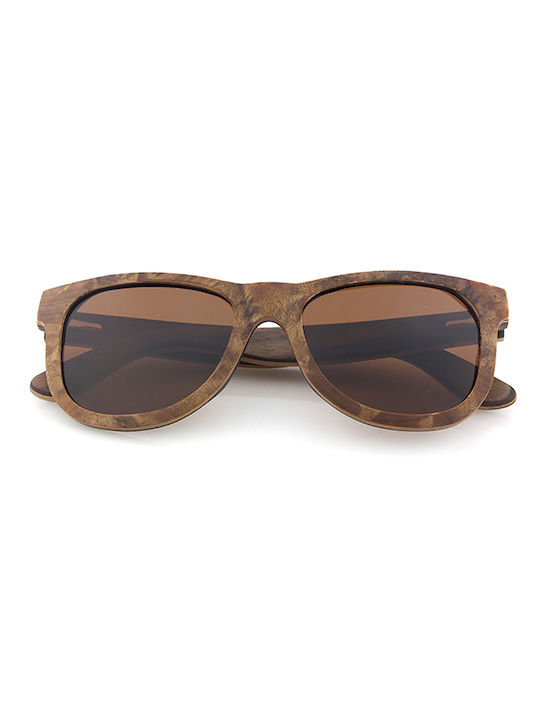 Daponte Unisex Sunglasses with Brown Wooden Frame and Brown Polarized Lens DAP003B#5