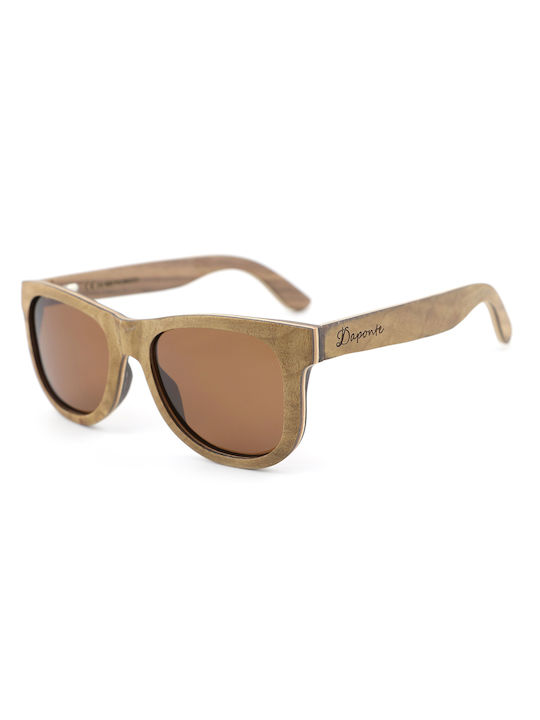 Daponte Unisex Sunglasses with Brown Wooden Frame and Brown Polarized Lens DAP003B#5