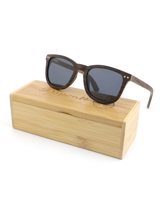 Daponte Unisex Sunglasses with Brown Wooden Frame and Gray Polarized Lens DAP041WB#4