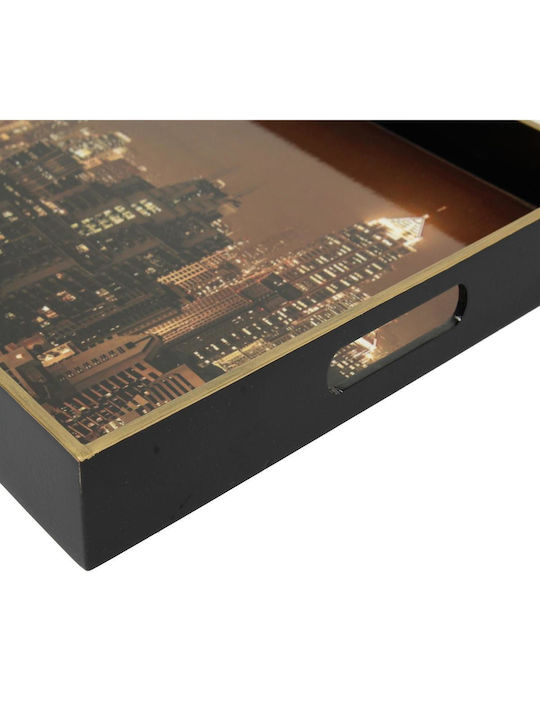 ArteLibre Wooden Rectangular Serving Tray with Handles in Black Color 50x35x4cm 05152813 2pcs