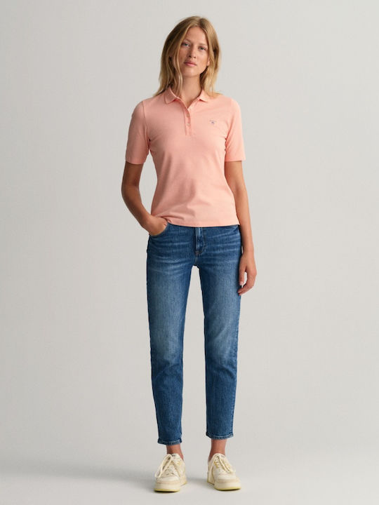 Women's Short Sleeve Polo Blouse Orange