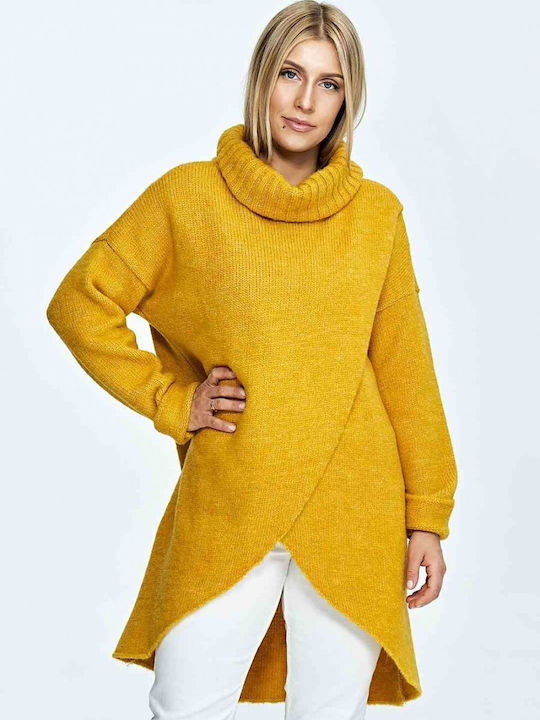 Figl M891 Musztard M891 Musztard Women's Long Sleeve Sweater Woolen Turtleneck Yellow