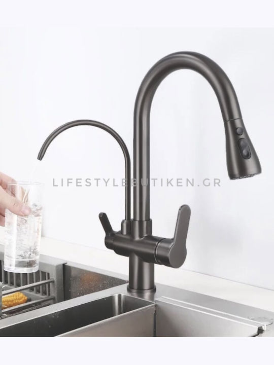 Stocco Tall Kitchen Faucet Counter with Shower Gun Metal