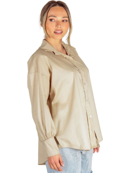 Women's Monochrome Long Sleeve Shirt Beige