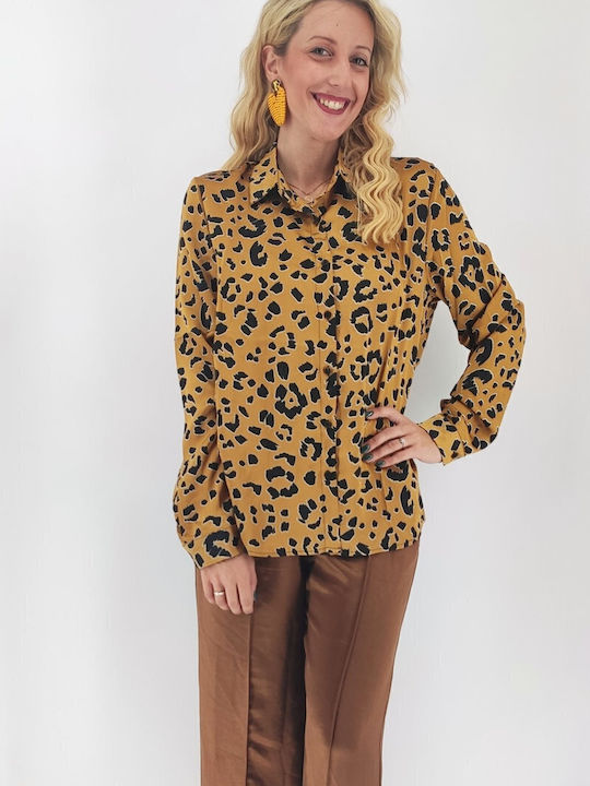 Women's Satin Long Sleeve Shirt Yellow