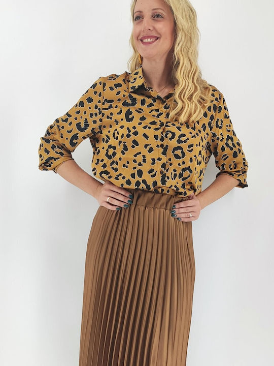 Women's Satin Long Sleeve Shirt Yellow