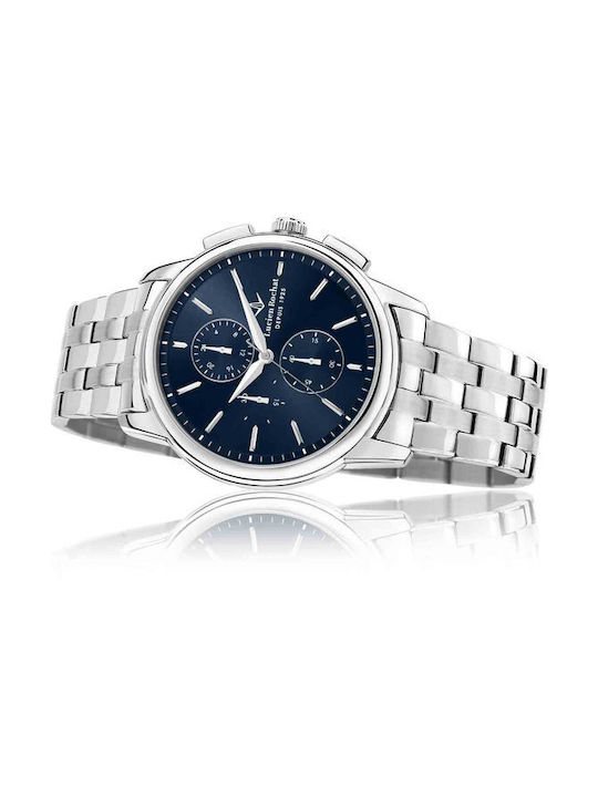 Herrenuhr 42mm Chronograph Batterie mit Rostfreiem Stahlarmband Blau/Silber