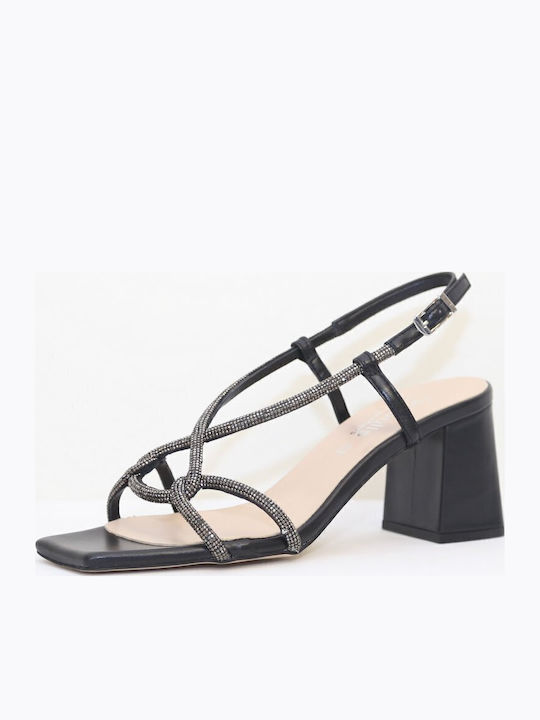635-09X Leather Sandals with Strass Black