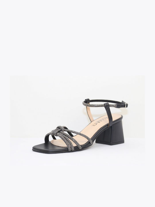 Ellen Damen Sandalen mit Chunky mittlerem Absatz in Schwarz Farbe