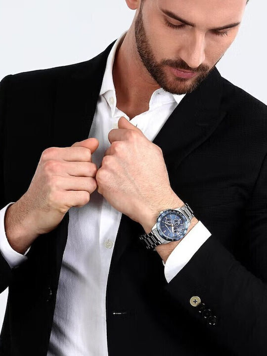Trussardi Men's Watch 44mm Battery with Silver Metal Bracelet