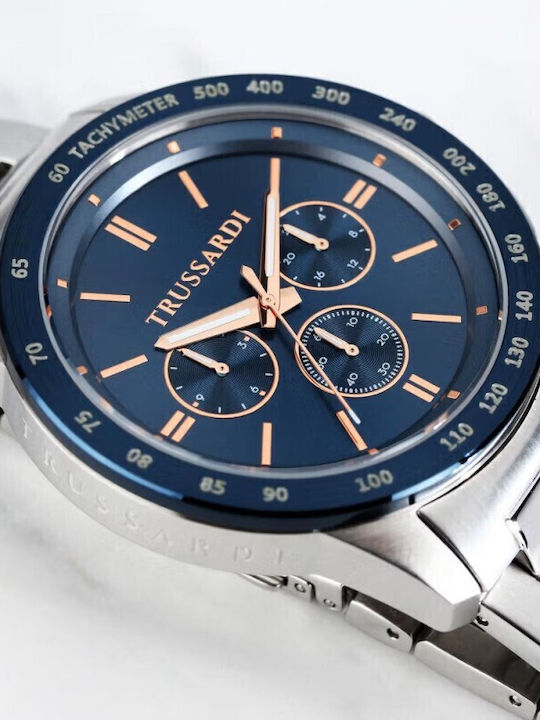 Trussardi Men's Watch 44mm Battery with Silver Metal Bracelet