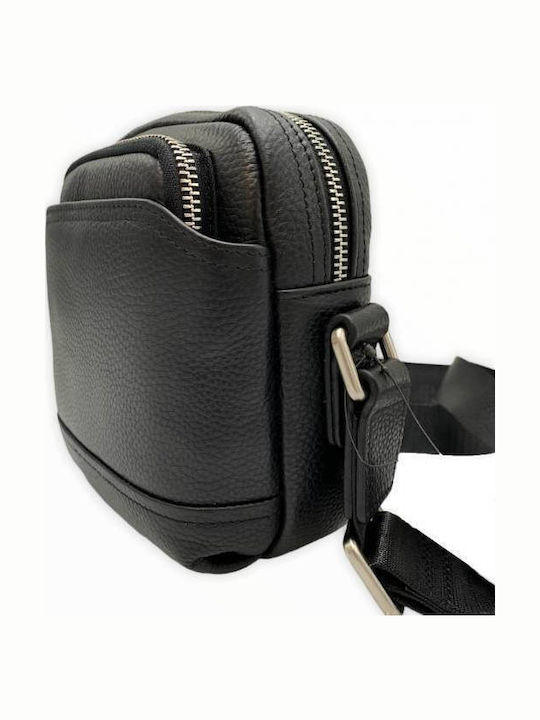 Leder Herrentasche Schulter / Crossbody Schwarz
