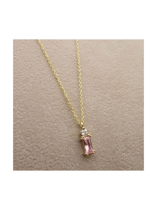 Women's gold necklace with pink stone XRNE366K 9 Carat Stones:With cubic zirconia