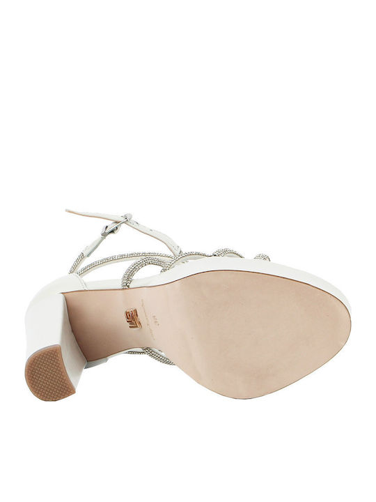 Leder Sandalen mit Strass Weiß