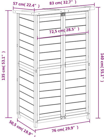 Wooden Garden Warehouse with Double-Leaf Door Gray L0.83xW0.57xH1.4cm