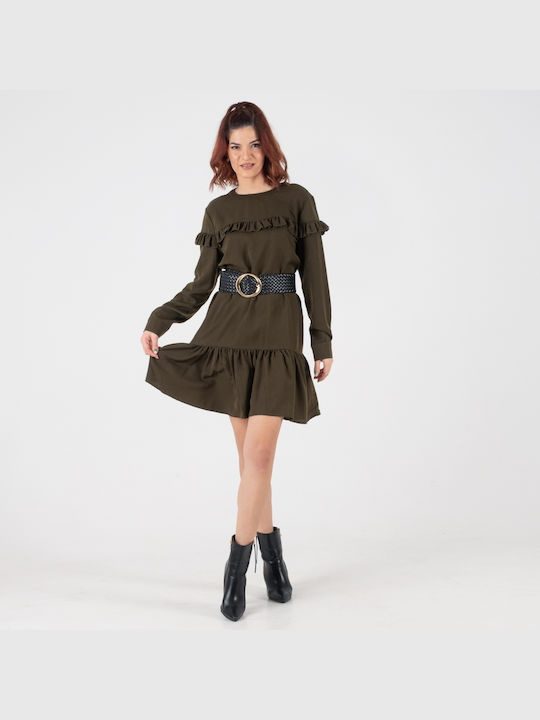 Fullah Sugah Mini Dress with Ruffle Khaki