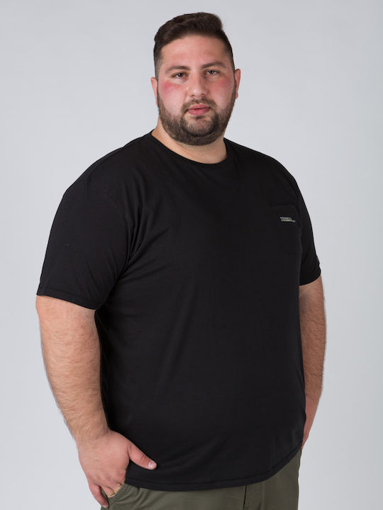 Double Plus Size T-shirt Bărbătesc cu Mânecă Scurtă Negru