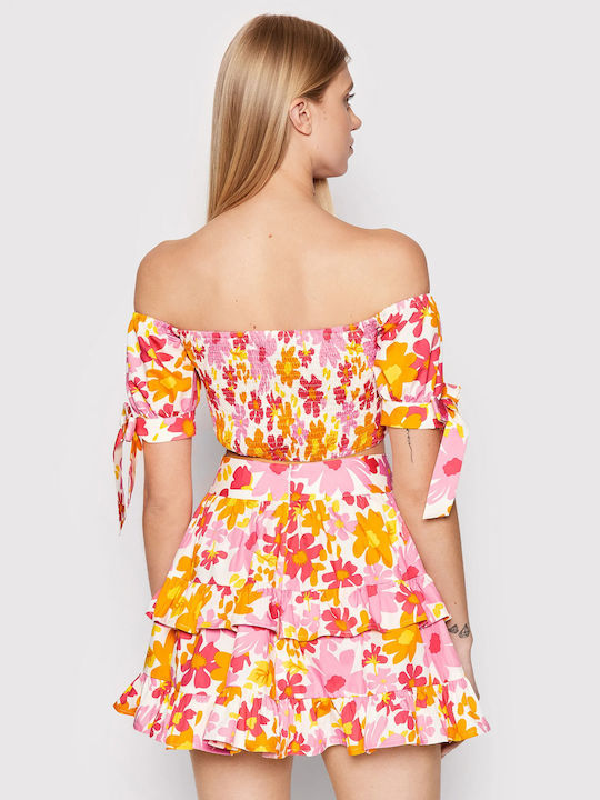 Glamorous Women's Summer Crop Top Off-Shoulder Short Sleeve Pink