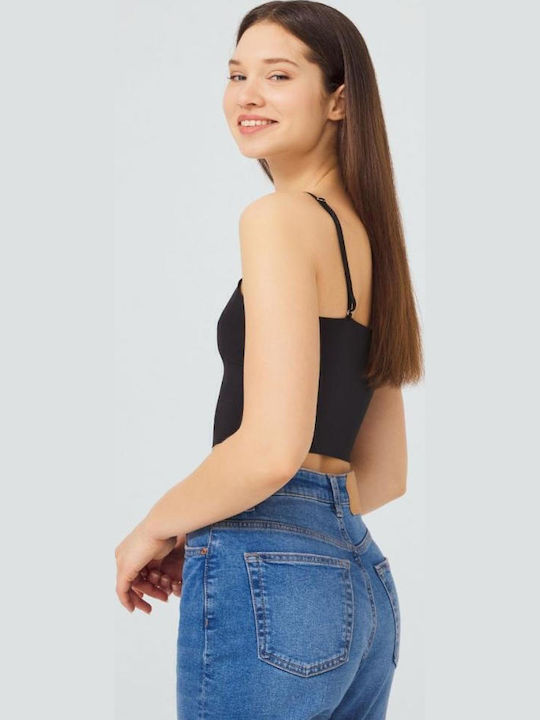 Christina Women's Summer Crop Top with Straps Black
