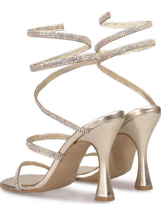 Leather Sandals with Strass Gold