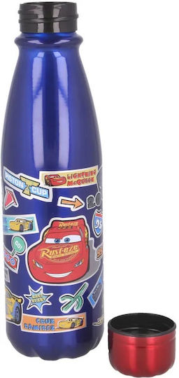 Gim Cars Kids Water Bottle Disney Cars Aluminium with Screw Cap Non Spill Blue 600ml