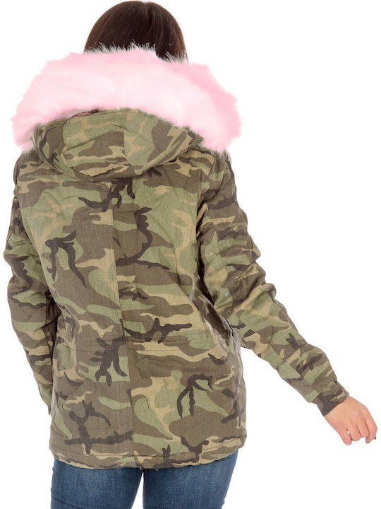 Women's Short Parka Jacket for Winter with Hood Khaki