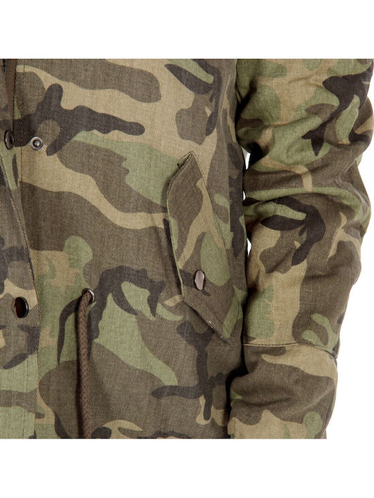 Women's Short Parka Jacket for Winter with Hood Khaki